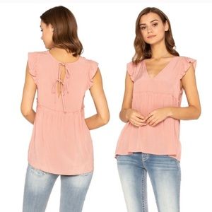 Miss Me Blush Pink Flutter Blouse